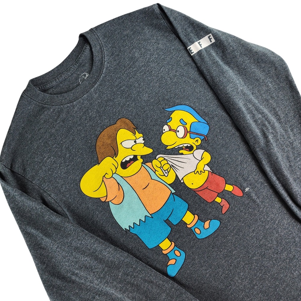 Neff The Simpsons Long Sleeve T-Shirt Mens Small Gray Nelson Milhouse Graphic